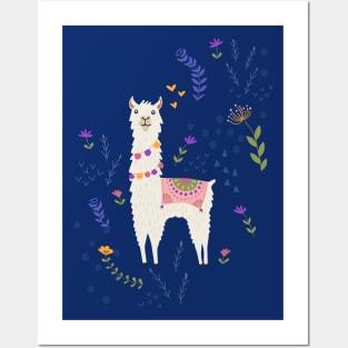 Llama on Blue Posters and Art